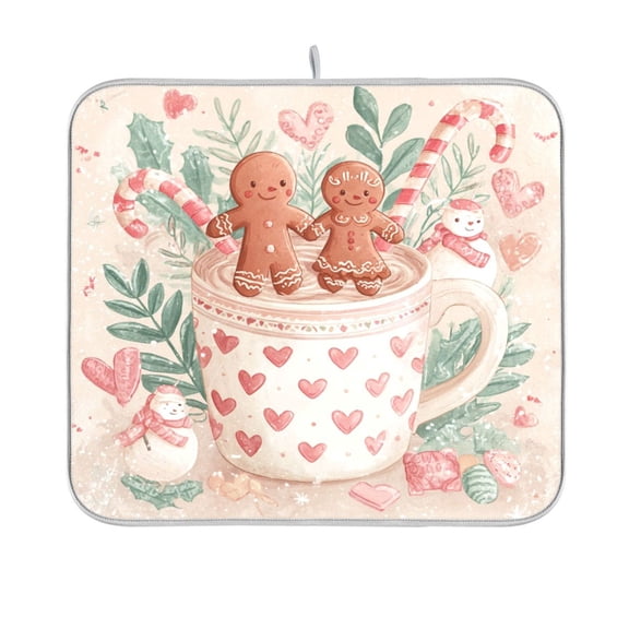 Dish Drying Mat Microfiber Kitchen Pad Large Counter Absorbent Dish Mats Drainer Rack 16"x18" Cute Christmas Design