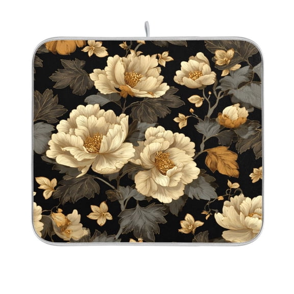 Dish Drying Mat Microfiber Kitchen Pad Large Counter Absorbent Dish Mats Drainer Rack 16"x18" Elegant Beige Floral