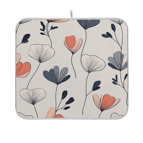 Dish Drying Mat Microfiber Kitchen Pad Large Counter Absorbent Dish Mats Drainer Rack 16"x18" Elegant and Simple Flowers