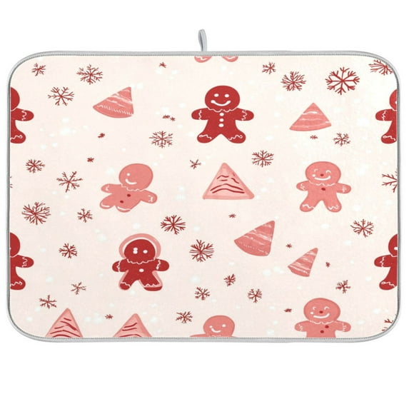 Dish Drying Mat Microfiber Kitchen Pad Large Counter Absorbent Dish Mats Drainer Rack 16"x18" Gingerbread Men Pattern