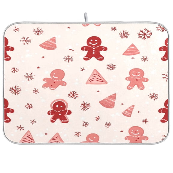 Dish Drying Mat Microfiber Kitchen Pad Large Counter Absorbent Dish Mats Drainer Rack 16"x18" Gingerbread Men Pattern