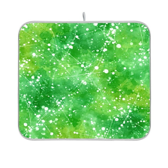 Dish Drying Mat Microfiber Kitchen Pad Large Counter Absorbent Dish Mats Drainer Rack 16"x18" Green Ink Splatter Pattern