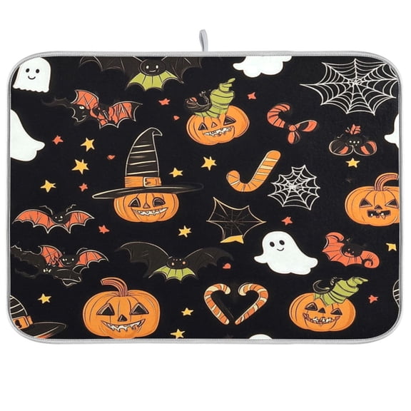 Dish Drying Mat Microfiber Kitchen Pad Large Counter Absorbent Dish Mats Drainer Rack 16"x18" Halloween Motif Featuring