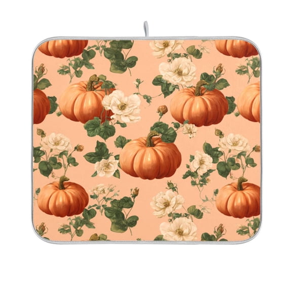 Dish Drying Mat Microfiber Kitchen Pad Large Counter Absorbent Dish Mats Drainer Rack 16"x18" Halloween Pumpkins and Flowers
