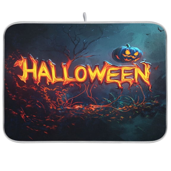 Dish Drying Mat Microfiber Kitchen Pad Large Counter Absorbent Dish Mats Drainer Rack 16"x18" Halloween Text