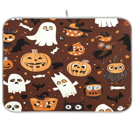 Dish Drying Mat Microfiber Kitchen Pad Large Counter Absorbent Dish Mats Drainer Rack 16"x18" Halloween-themed Pattern