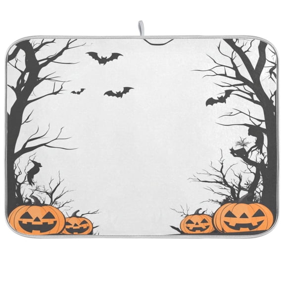 Dish Drying Mat Microfiber Kitchen Pad Large Counter Absorbent Dish Mats Drainer Rack 16"x18" Halloween with Spooky Trees