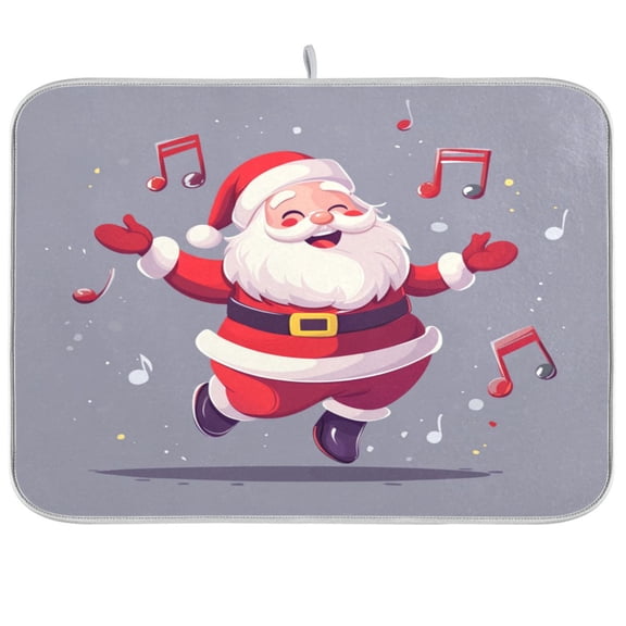 Dish Drying Mat Microfiber Kitchen Pad Large Counter Absorbent Dish Mats Drainer Rack 16"x18" Happy Santa Claus