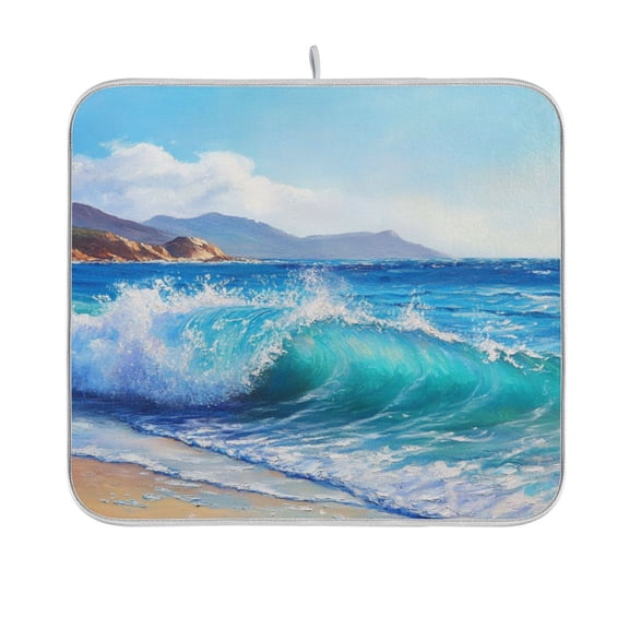 Dish Drying Mat Microfiber Kitchen Pad Large Counter Absorbent Dish Mats Drainer Rack 16"x18" Ocean Waves