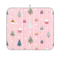 Dish Drying Mat Microfiber Kitchen Pad Large Counter Absorbent Dish Mats Drainer Rack 16"x18" Pink Christmas Pattern