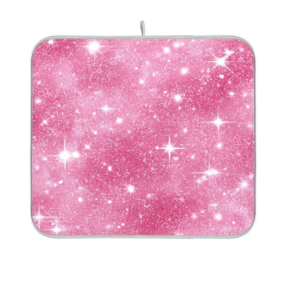 Dish Drying Mat Microfiber Kitchen Pad Large Counter Absorbent Dish Mats Drainer Rack 16"x18" Pink Glitter Background