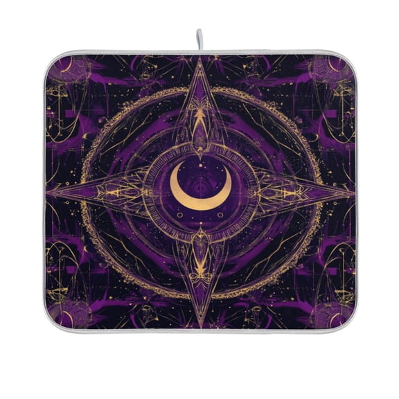 Dish Drying Mat Microfiber Kitchen Pad Large Counter Absorbent Dish Mats Drainer Rack 16"x18" Purple Mystical Pattern