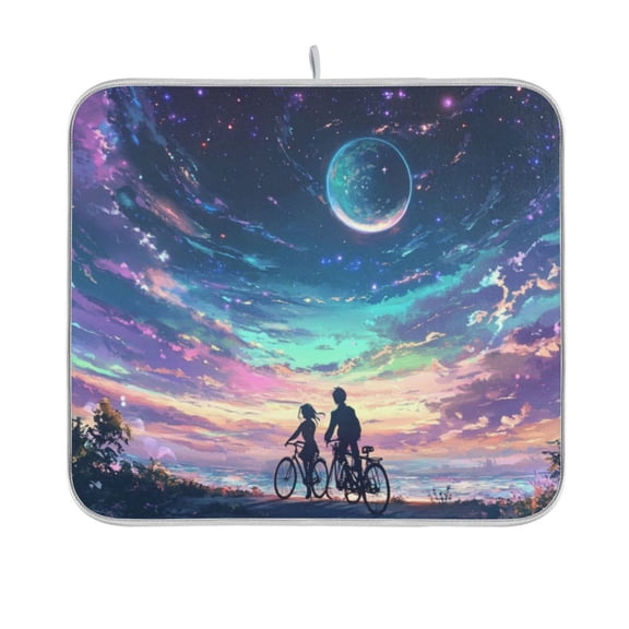 Dish Drying Mat Microfiber Kitchen Pad Large Counter Absorbent Dish Mats Drainer Rack 16"x18" Rainbow Sky Background