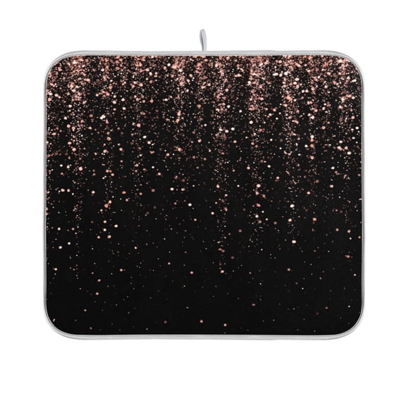 Dish Drying Mat Microfiber Kitchen Pad Large Counter Absorbent Dish Mats Drainer Rack 16"x18" Rose Gold Glitter