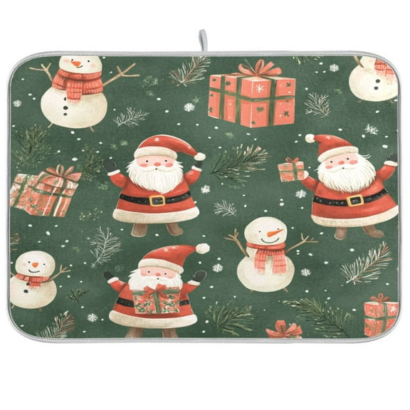 Dish Drying Mat Microfiber Kitchen Pad Large Counter Absorbent Dish Mats Drainer Rack 16"x18" Santa Claus Holding Presents