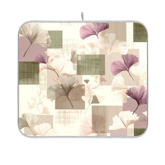 Dish Drying Mat Microfiber Kitchen Pad Large Counter Absorbent Dish Mats Drainer Rack 16"x18" Squares and Ginkgo Leaves Pattern