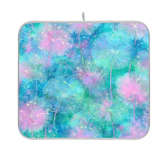 Dish Drying Mat Microfiber Kitchen Pad Large Counter Absorbent Dish Mats Drainer Rack 16"x18" Tie-dye Dandelions Pattern