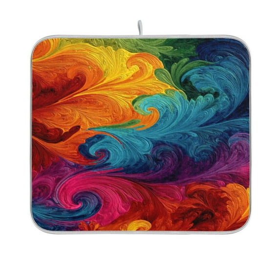 Dish Drying Mat Microfiber Kitchen Pad Large Counter Absorbent Dish Mats Drainer Rack 16"x18" Vibrant Colorful Tie-dye Pattern