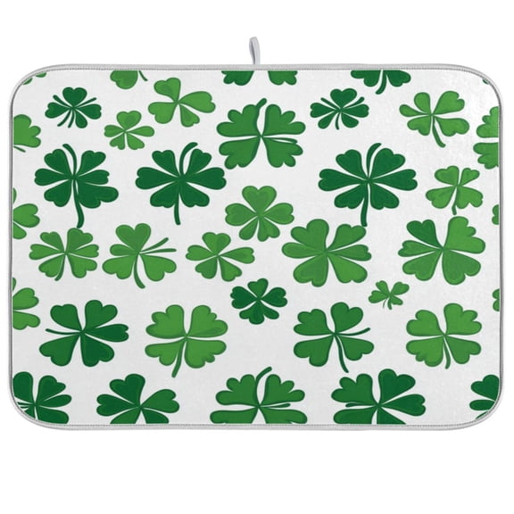 Dish Drying Mat Microfiber Kitchen Pad Large Counter Absorbent Dish Mats Drainer Rack 18"x24" Shamrock Pattern