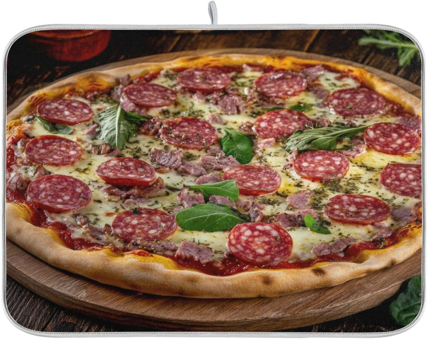 Dish Drying Mat Pepperoni Pizza Wooden Super Absorbent Drying Dish Mats ...