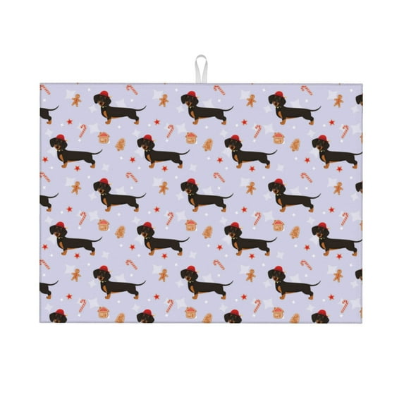 Dish Drying Mat, Purple Dachshund Dog Puppy Candy Absorbent Microfiber Kitchen Mat, Heat Resistant Drying Mat Kitchen Counter for Dishes, Utensils, Pots, Pans, Drainer Mats 18x24in