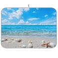 Dish Drying Mat Seashells on Beach Blue Sky Kitchen Mats Microfiber