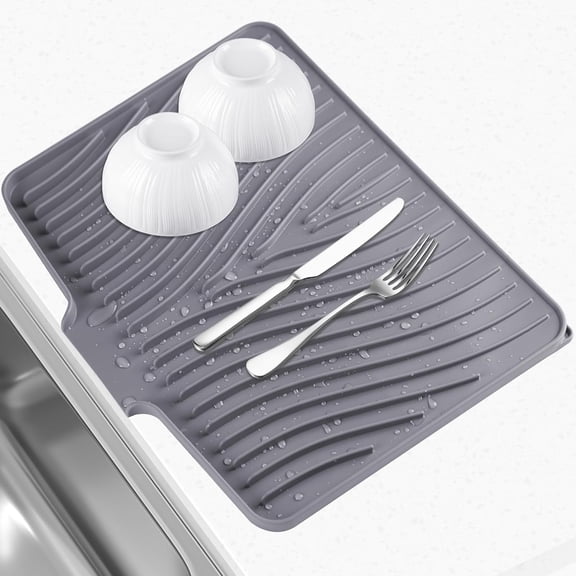 Dish Drying Mat Silicone Dish Drying Mat with Built-In Drainage Spout, Non-Slip Drainage Mat, Easy to Clean, Eco-Friendly, Heat Resistant Silicone Mat for Kitchen Countertop or Sink