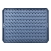 Dish Drying Mat Silicone Drying Mats for Kitchen Counter, Heat Resistant Washable Rubber Drying Rack Mat for Dishes, Counter Top Mat, Dish Draining Mat, Durable Sink Mat, 1PcBlue,15.7x11.8"