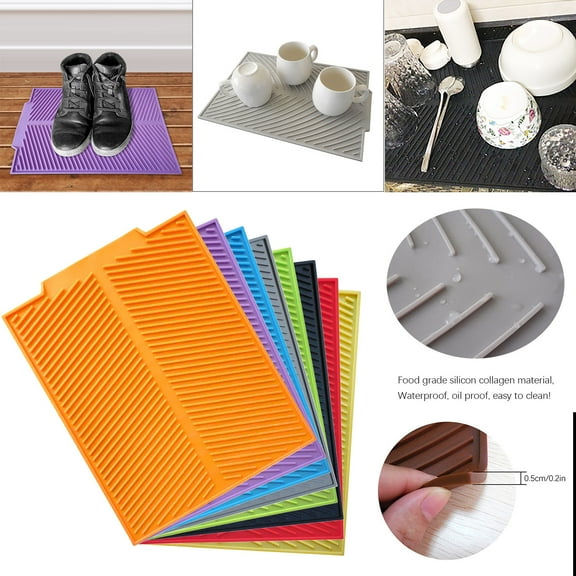 Dish Drying Mat Silicone Large 16X13 Inch, Food-Grade Heat Resistant Foldable Silicone Mat With Water Drainage Channels And Unique Textured Surface, For Kitchen Countertop