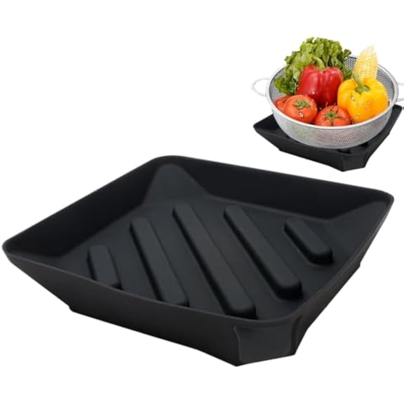 Dish Drying Mat, Silicone Sponge Rack with Non Slip Exterior and Drain Spout, Multipurpose Drying Pad with Flexible Design for Counter Bathroom Sink Utility Room Apartment Shower Area(Black)