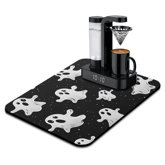 Dish Drying Mat Spooky Ghost Happy Halloween Night Kitchen Drying Mat Absorbent Heat Resistant 18x24 Inch Dishes Plate Glass Dry Draining Pad for Coffee Machine Dish Rack