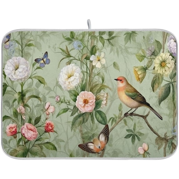Dish Drying Mat Spring Birds Floral Absorbent Dry Mats for Dishes Draining Pad for Kitchen Countertop 18" x 24"