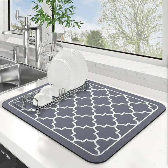 Dish Drying Mat Super Absorbent Drying Mat Large Dish Drying Mats for Kitchen Counter Easy Clean Dish Mat Kitchen Drying Mat15"x 18" Stylish Grey