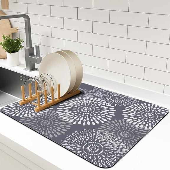 Dish Drying Mat Super Absorbent Kitchen Counter Mat Rubber Backing Draining Mat Easy to Clean Kitchen Accessories Dish Rack Pad for Dishes, Utensils,