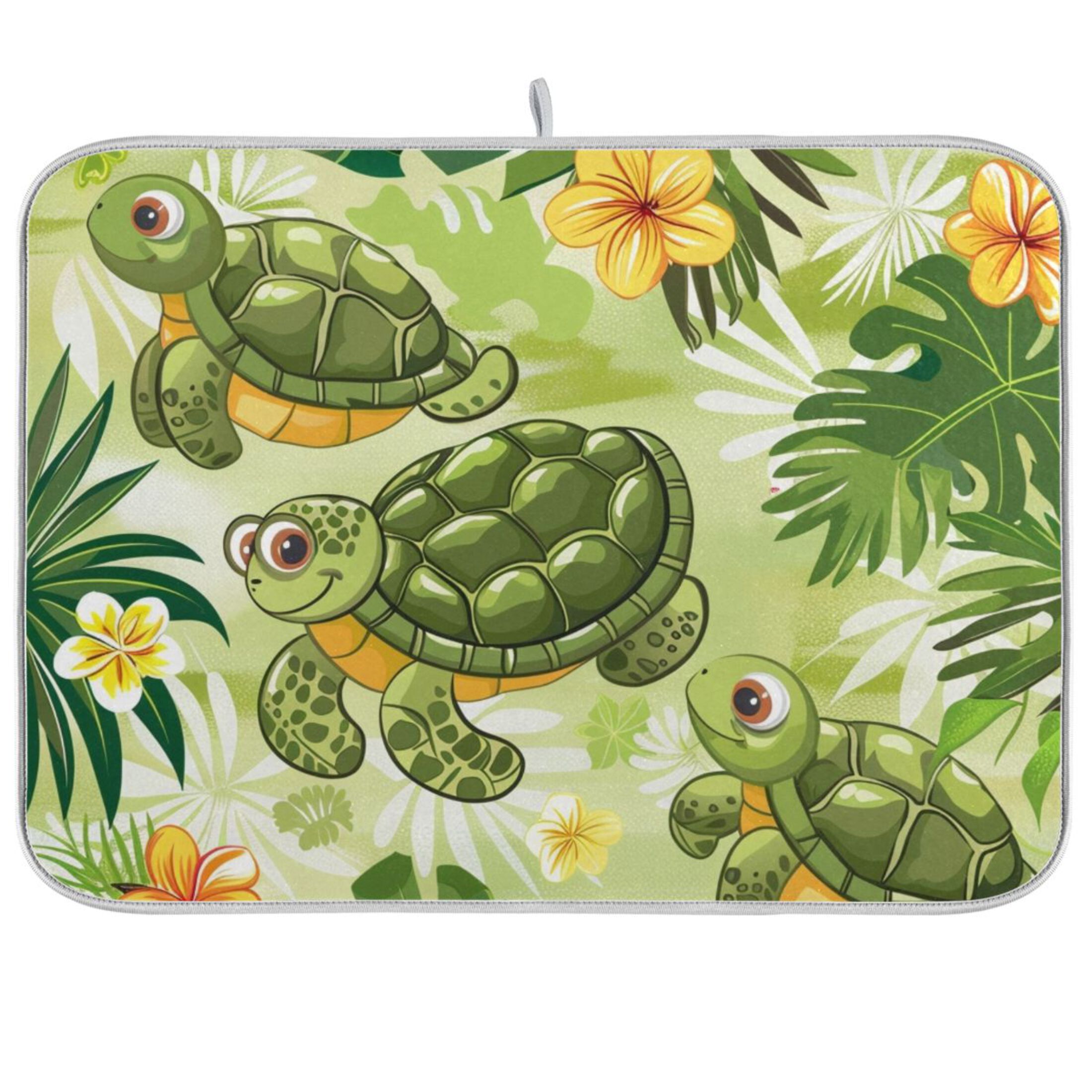 Dish Drying Mat Turtles and Palm Leaves Kitchen Mats Microfiber Counter