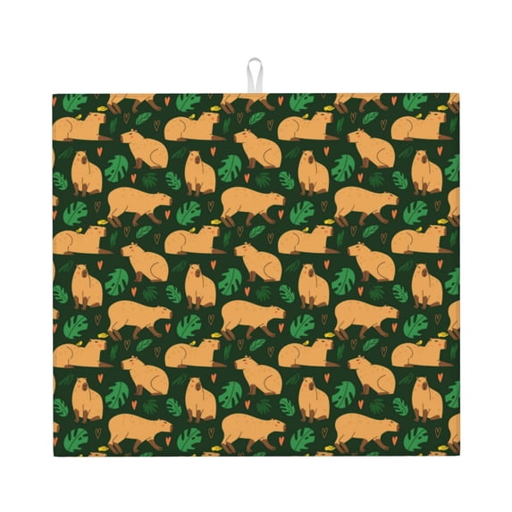 Dish Drying Mat, Vegetation Capybara Highly Absorbent Drying Matt Kitchen Counter, Dish Mat Drying Pad Dishes Drainer Mats for Kitchen Counter or Sink, 16 x 18 inch