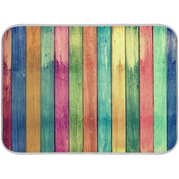 Dish Drying Mat Vintage Colorful Wood Kitchen Dish Pads Super Absorbent Microfiber Dish Drying Rack Pads Safe Heat-resistant Kitchen Counter Mat,18x24 Inch