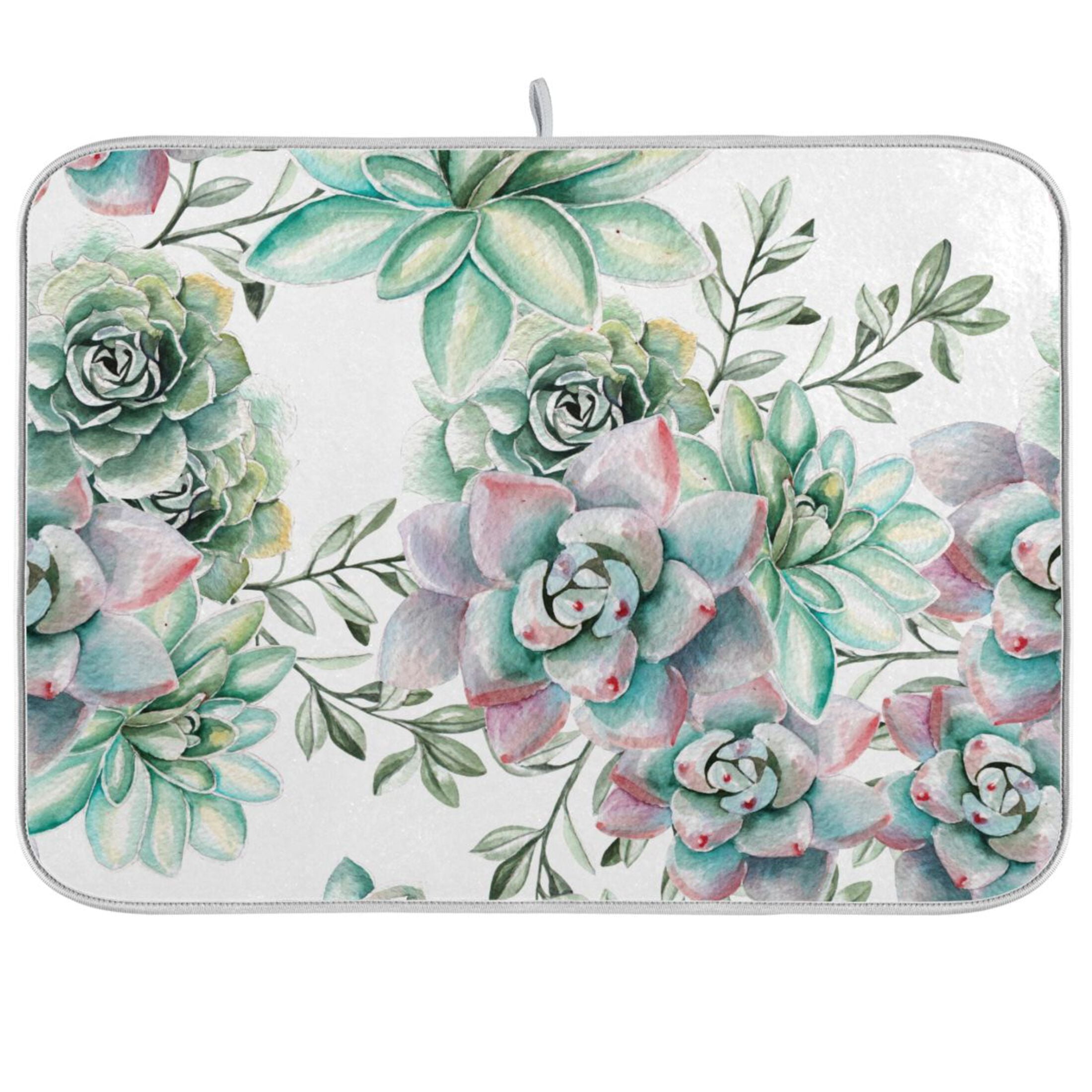 Dish Drying Mat Watercolor Cactus Kitchen Mats Microfiber Counter ...