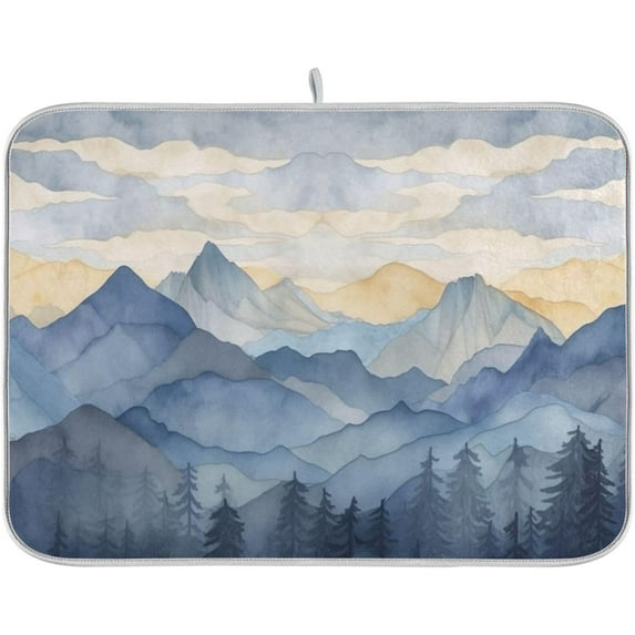 Dish Drying Mat Watercolor Mountain Landscape Absorbent Dry Mats for Dishes Draining Pad for Kitchen Countertop 18" x 24"