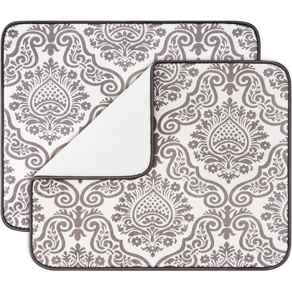 Dish Drying Mat for Kitchen 2 Pack, Ultra Absorbent Microfiber Dishes Drainer Mats by ,19.2 by 15.8 Inch(Rhombus)