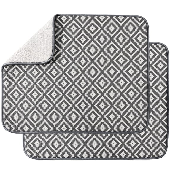 Dish Drying Mat for Kitchen 2 Pack, Ultra Absorbent Microfiber Dishes Drainer Mats by Subekyu,19.2 by 15.8 Inch(Rhombus)
