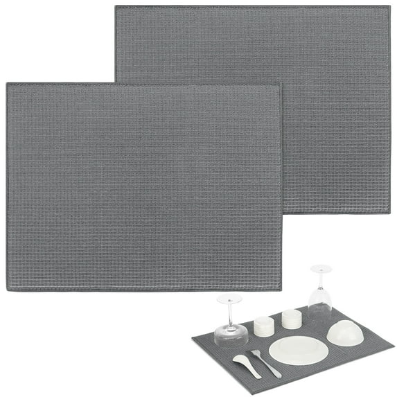 2 Pack Dish Drying Mat for Kitchen , Microfiber Dishes Drainer Mats , Home Dish Drying Pad for Dishes and Glassware,15" x 20" ,Gray