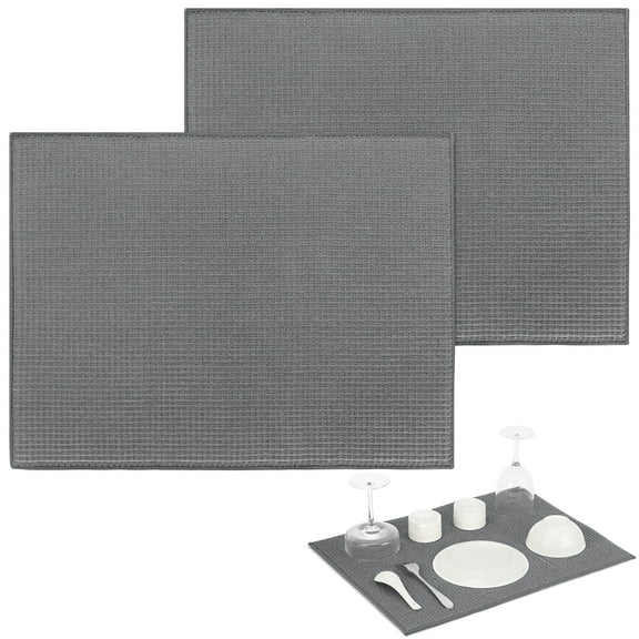 2 Pack Dish Drying Mat for Kitchen , Microfiber Dishes Drainer Mats , Home Dish Drying Pad for Dishes and Glassware,15" x 20" ,Gray