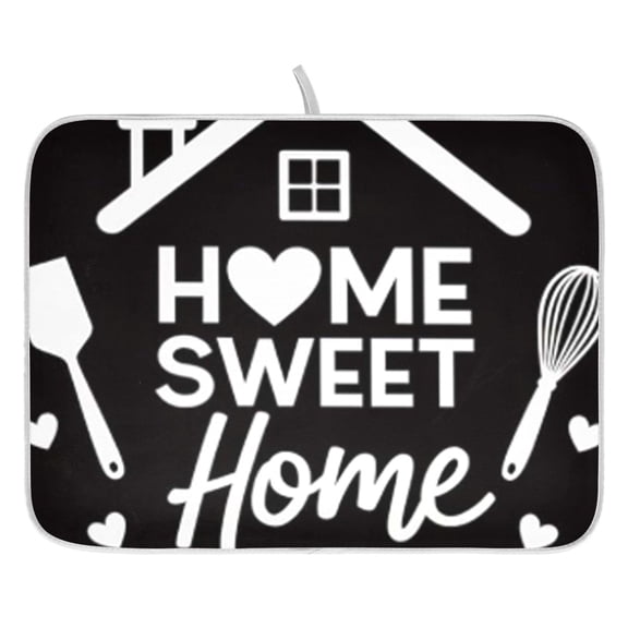 Dish Drying Mat for Kitchen Counter 16x18/18x24 Black Sweet Home Absorbent Coffee Bar Mat Dish Drainer Rack Mat for Kitchen Counter
