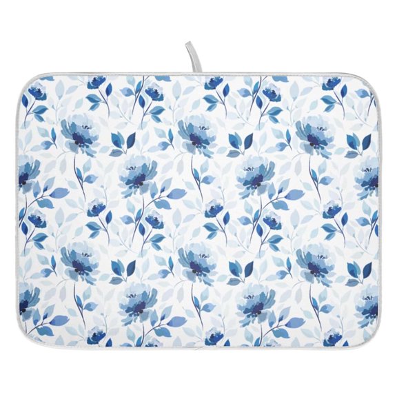 Dish Drying Mat for Kitchen Counter 16x18/18x24 Blue Floral Absorbent Coffee Bar Mat Dish Drainer Rack Mat for Kitchen Counter