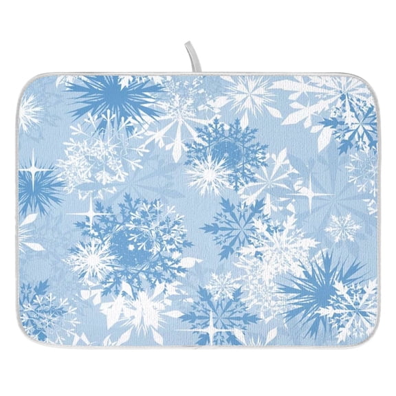 Dish Drying Mat for Kitchen Counter 16x18/18x24 Blue Snowflake Absorbent Coffee Bar Mat Dish Drainer Rack Mat for Kitchen Counter