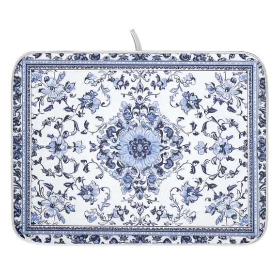 Dish Drying Mat for Kitchen Counter 16x18/18x24 Boho Floral Absorbent Coffee Bar Mat Dish Drainer Rack Mat for Kitchen Counter