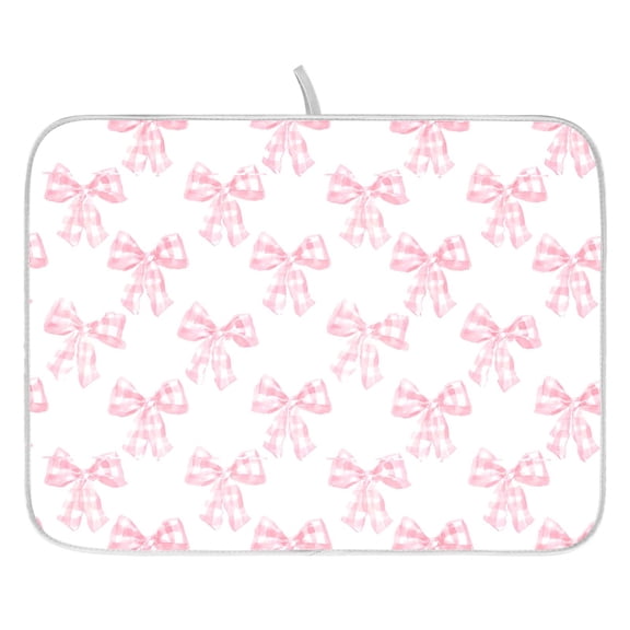 Dish Drying Mat for Kitchen Counter 16x18/18x24 Bows Checkered Absorbent Coffee Bar Mat Dish Drainer Rack Mat for Kitchen Counter