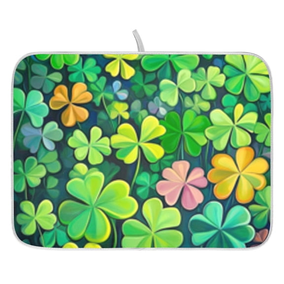 Dish Drying Mat for Kitchen Counter 16x18/18x24 Bright Four Leaf Clover Absorbent Coffee Bar Mat Dish Drainer Rack Mat for Kitchen Counter