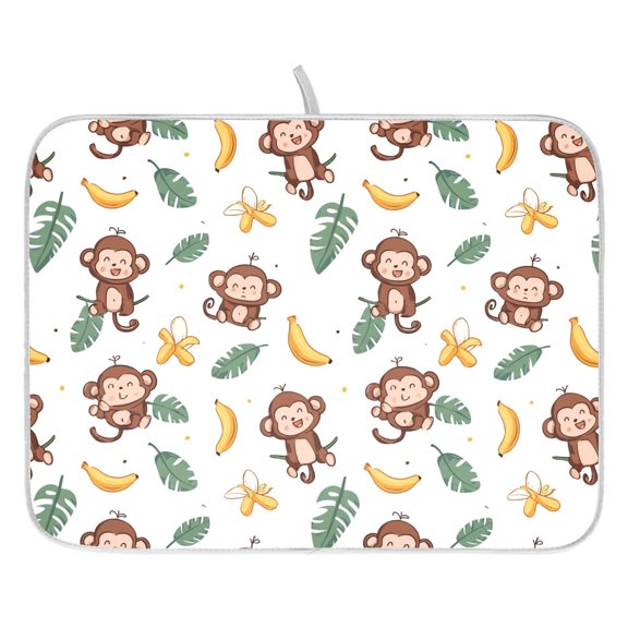 Dish Drying Mat for Kitchen Counter 16x18/18x24 Cartoon Monkey Absorbent Coffee Bar Mat Dish Drainer Rack Mat for Kitchen Counter